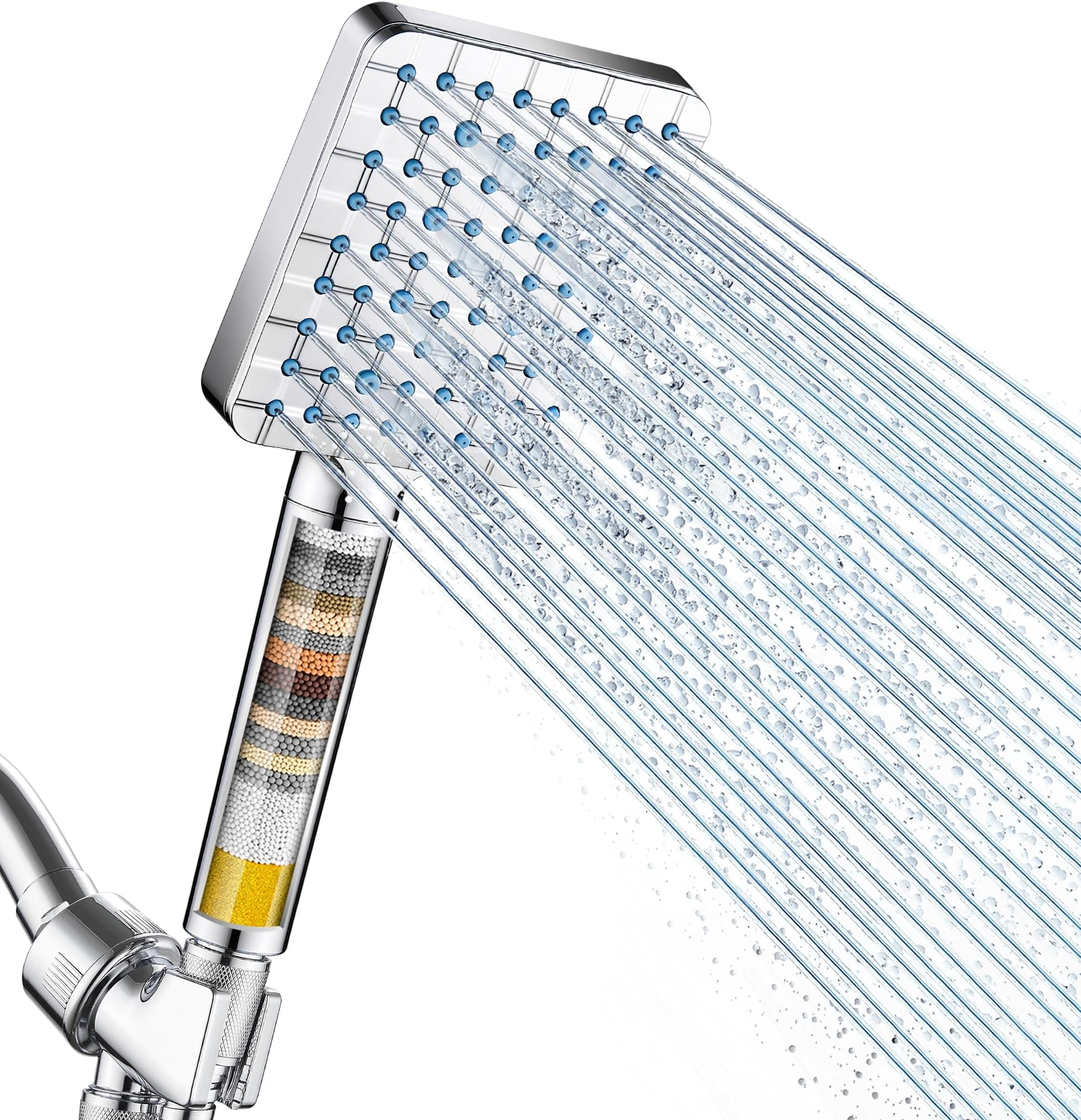 Filtered Shower Head with Handheld, High Pressure 6 Spray Mode Showerhead with Filters, Water Softener Filters Beads for Hard Water - Remove Chlorine - Reduces Dry Itchy Skin, Chrome