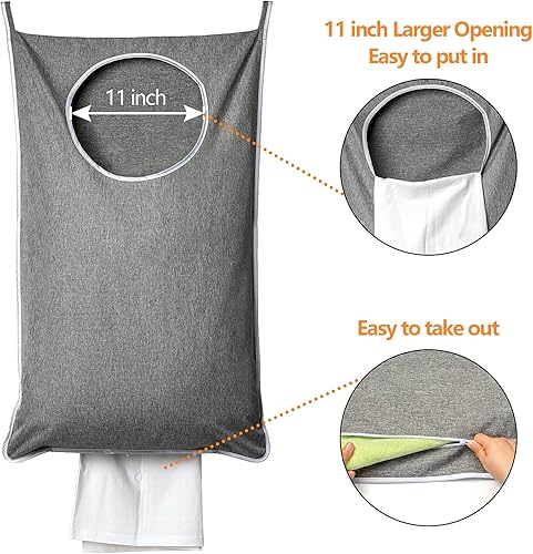 Miniatura 3 de Cesta de lavandería colgante XL, cesta de puerta extra grande resistente a desgarros con 2 tipos de ganchos para ropa sucia, ahorra espacio en el