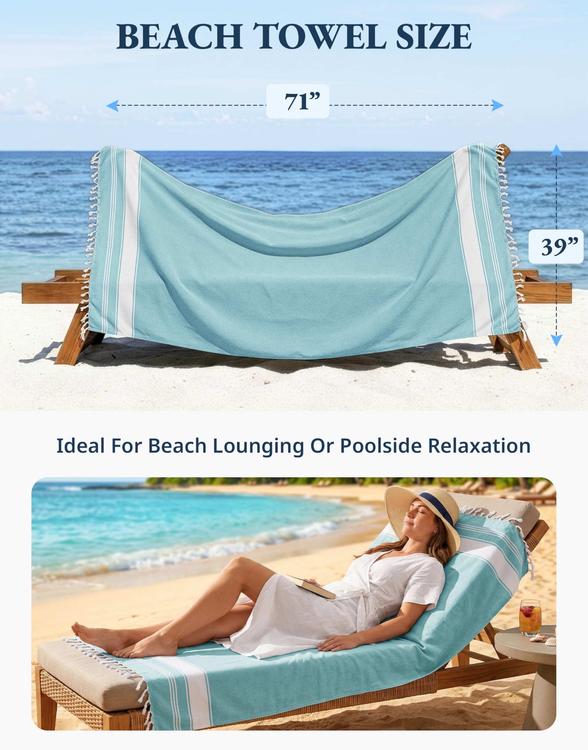 LANE LINEN Toalla de playa 100% algodón, 6 toallas de playa de gran tamaño, 39 x 71 pulgadas, toalla de piscina, toalla de playa de gran tamaño, toalla de playa absorbente extragrande, toalla de arena