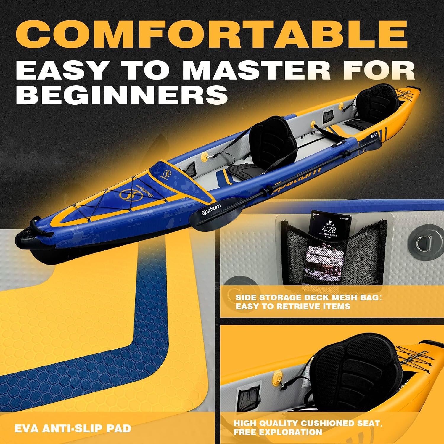 Spatium Kayak interior showing comfort features