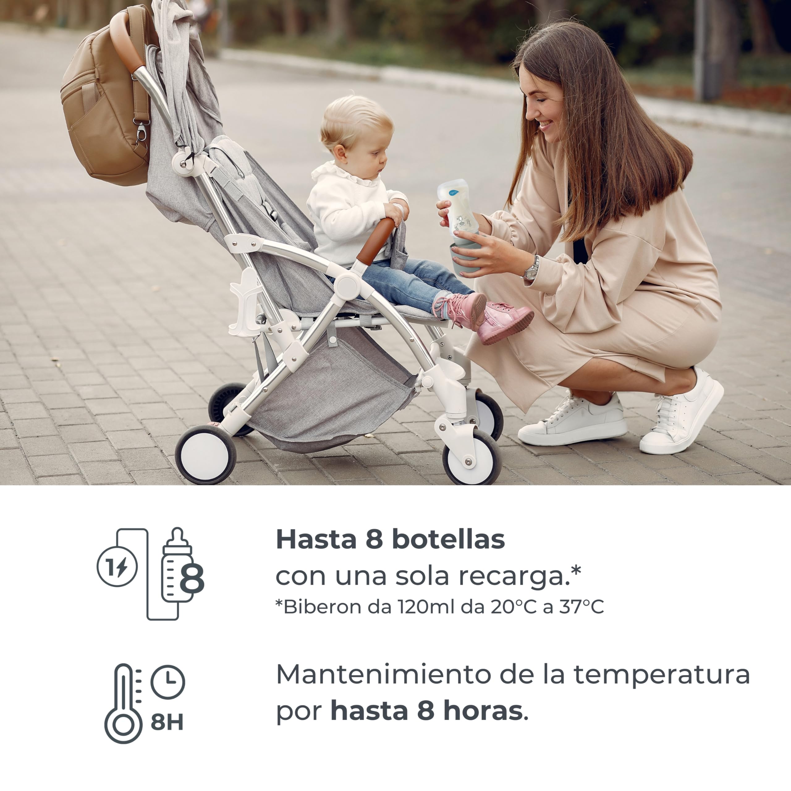 Nuvita 1162 Calientabiberones portátil universal Warm'n'Go con USB - Calentamiento rápido, 4 ajustes de temperatura, fácil de transportar con cierre hermético, calienta hasta 8 biberones