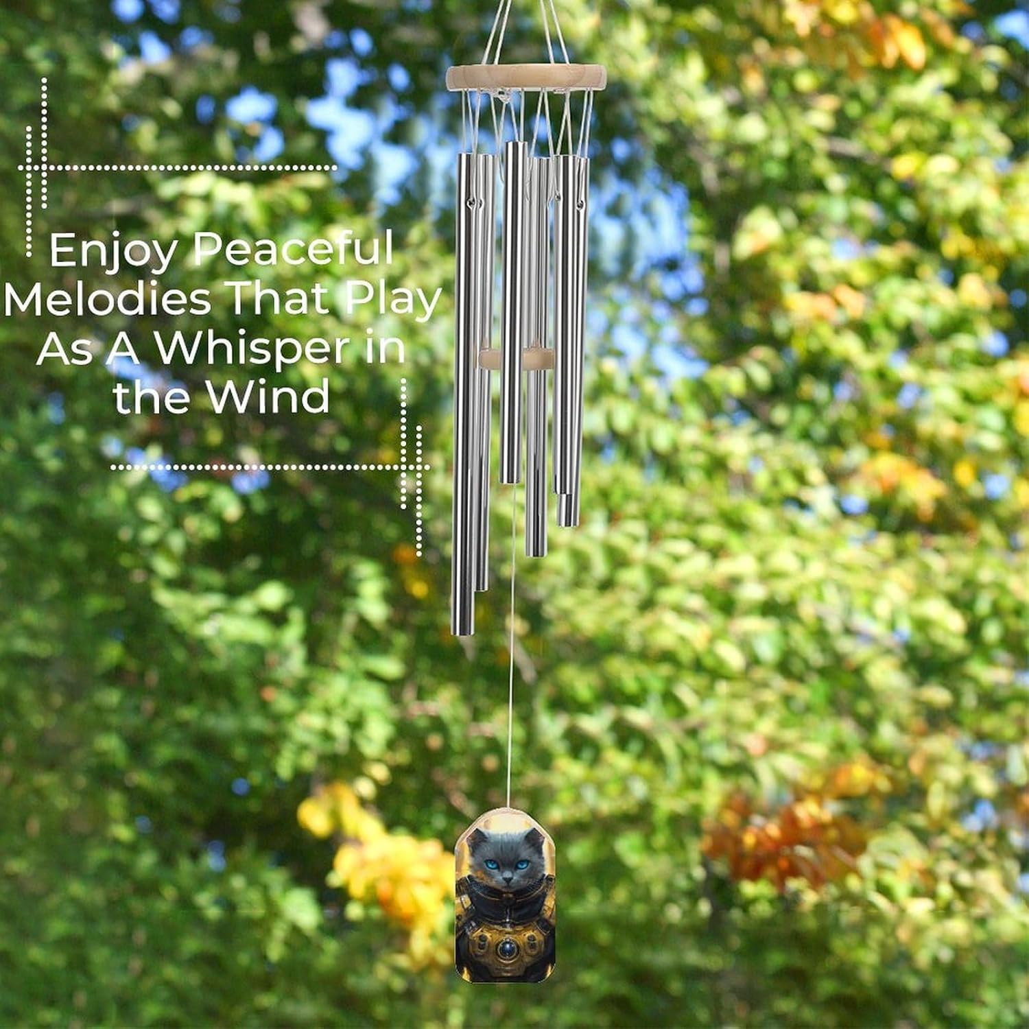 Cat Soldier Wooden Wind Chimes Deep Tone Memorial Windchime for Outside Garden Home Decoration