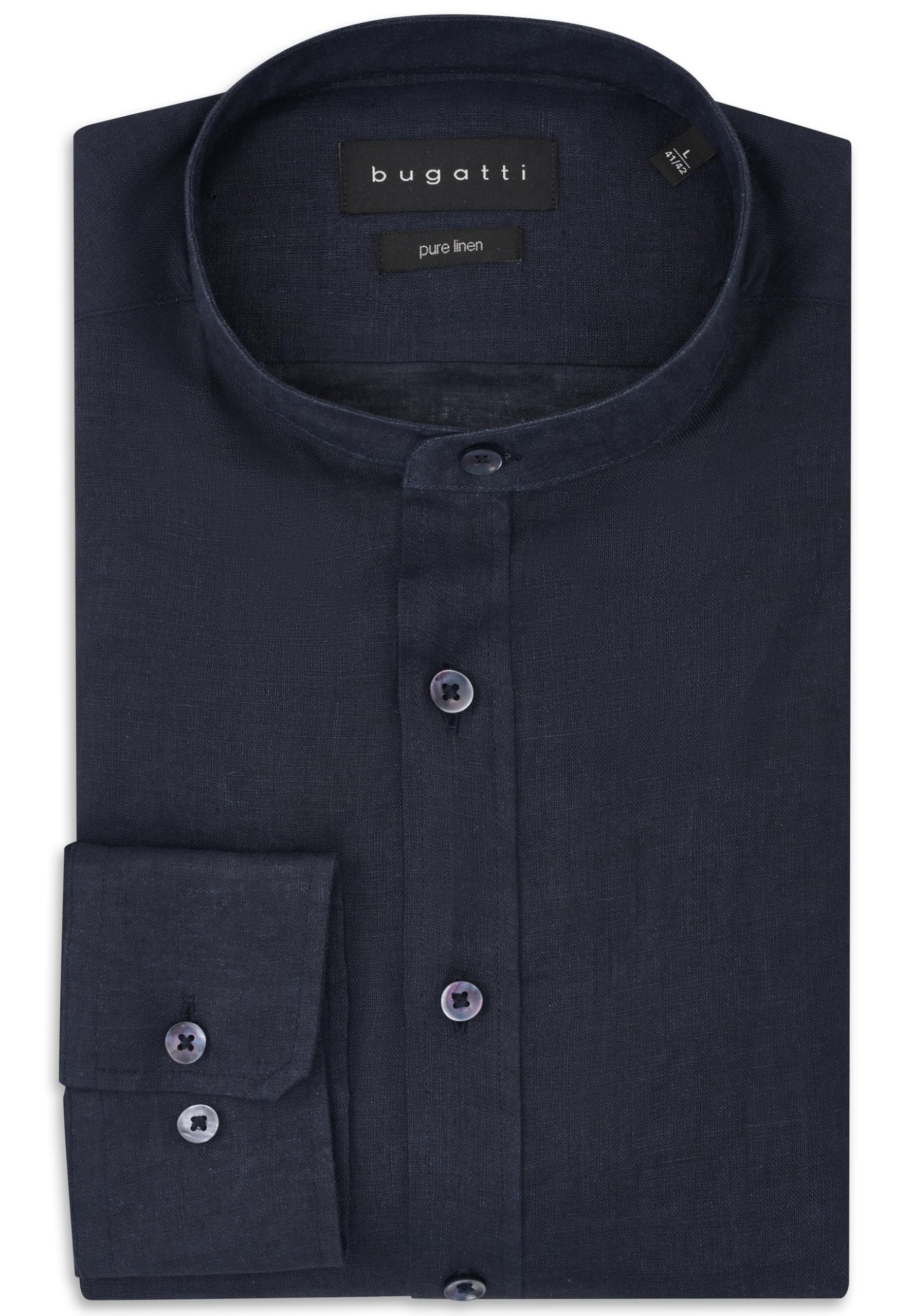 bugatti Herren Leinenhemd 9550-18900E | Modern Fit mit Stehkragen