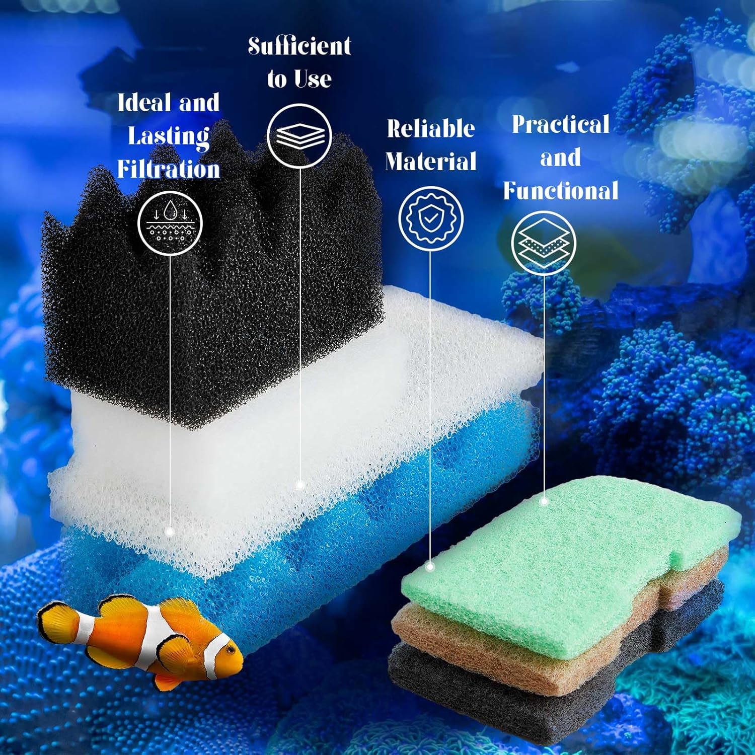 74 Pcs Filter Media Compatible with Fluval 306/307, Aquarium Replacement Media Kit, Foam, Activated Carbon, Nitrite/Phosphate/Ammonia Remover, Towel, Grease, Mesh Bags