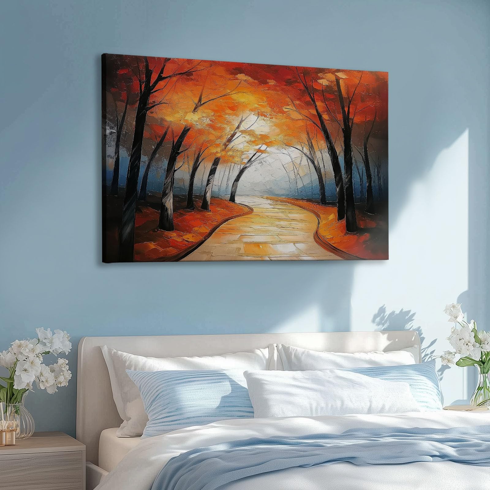 Toile Tableaux Sentier Forestier Abstrait Art Affiches Style Peinture À L'Huile Toile Impressions Decoration Murale Pour Salons Chambres Cuisines Tableau Décoratif 160 x 80 cm (L x l) Sans Cadre