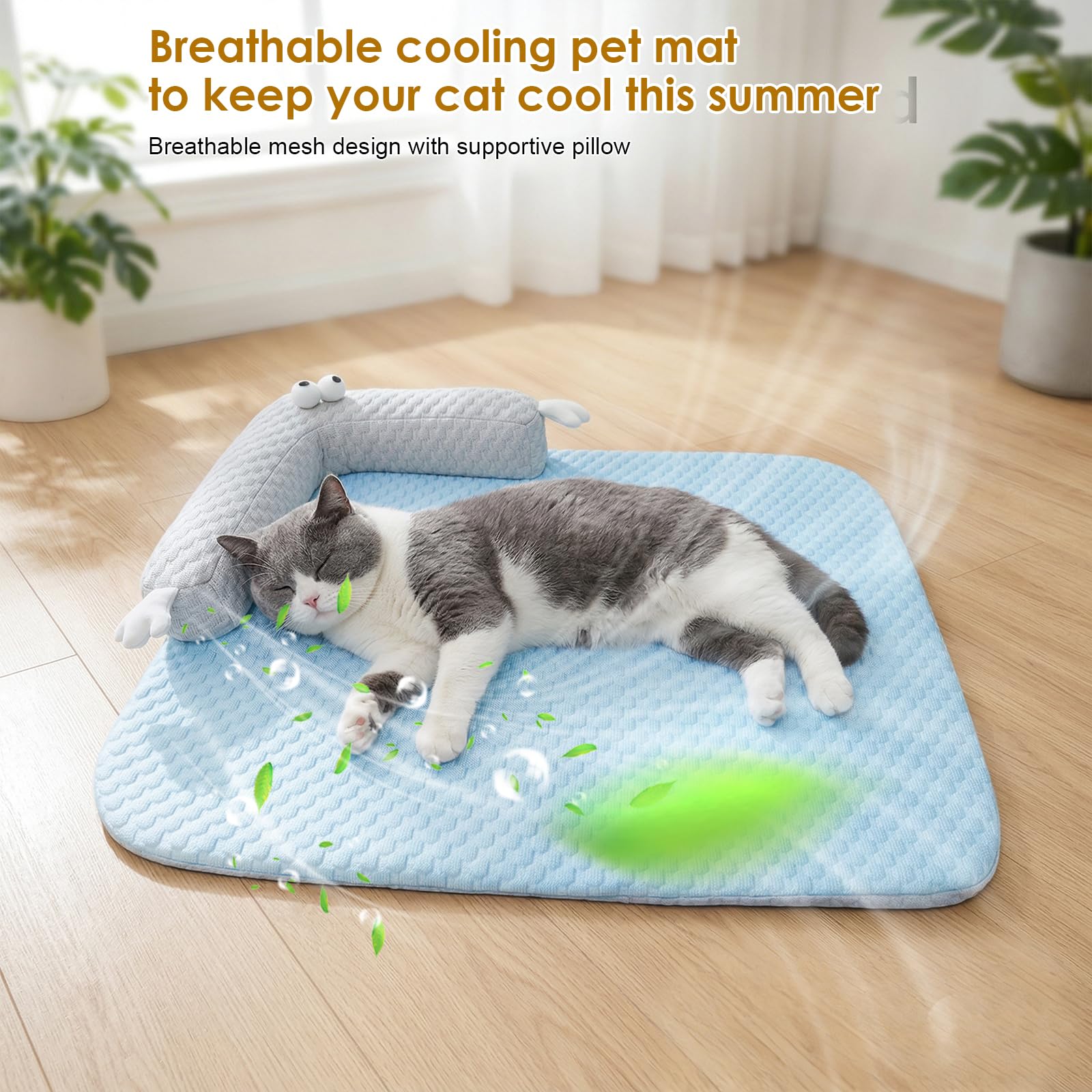 Esterilla de refrigeración para perros y gatos, lavable con almohada, cama para gatos, cama para gatos, cojín de refrigeración de verano, cama lavable para el hogar, viajes y coche (65 x 50 cm
