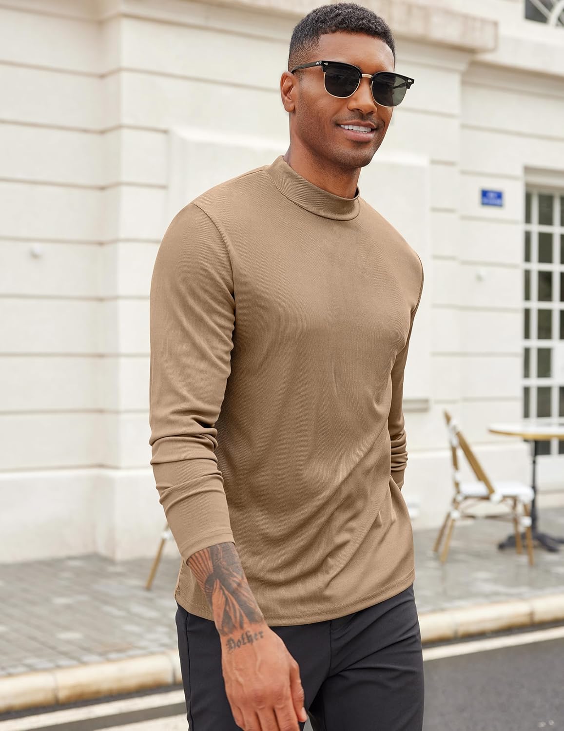 COOFANDY Men's Mock Turtleneck Long Sleeve Shirts Slim Fit Basic T-Shirt Lightweight Ribbed Pullover Sweater - Image 2
