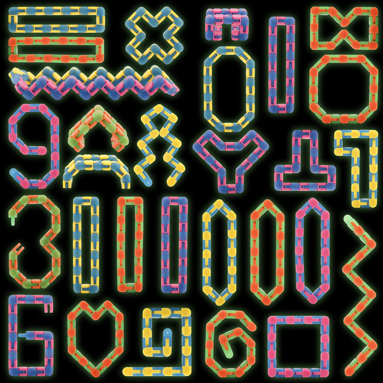 Ganowo30PCS Wacky Tracks Glow in The Dark, Light-Up Fidget Toys Snap n Clicks for Kids Teens, Stocking Stuffer, Party Favor, Goodie Bag Filler, Classroom Prize