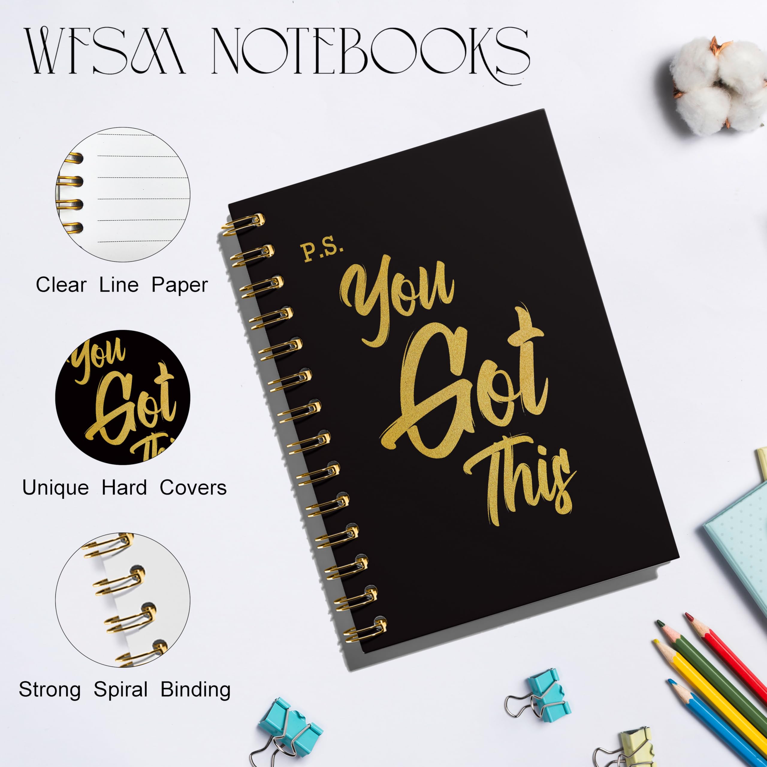 WFSM You Got This Spiral Notebook Inspirujące zeszyty dla kobiet mężczyzn pamiętnik motywacyjny czarny twarda okładka notatniki spiralne notatniki 5,5 x 8,3 (złoty)