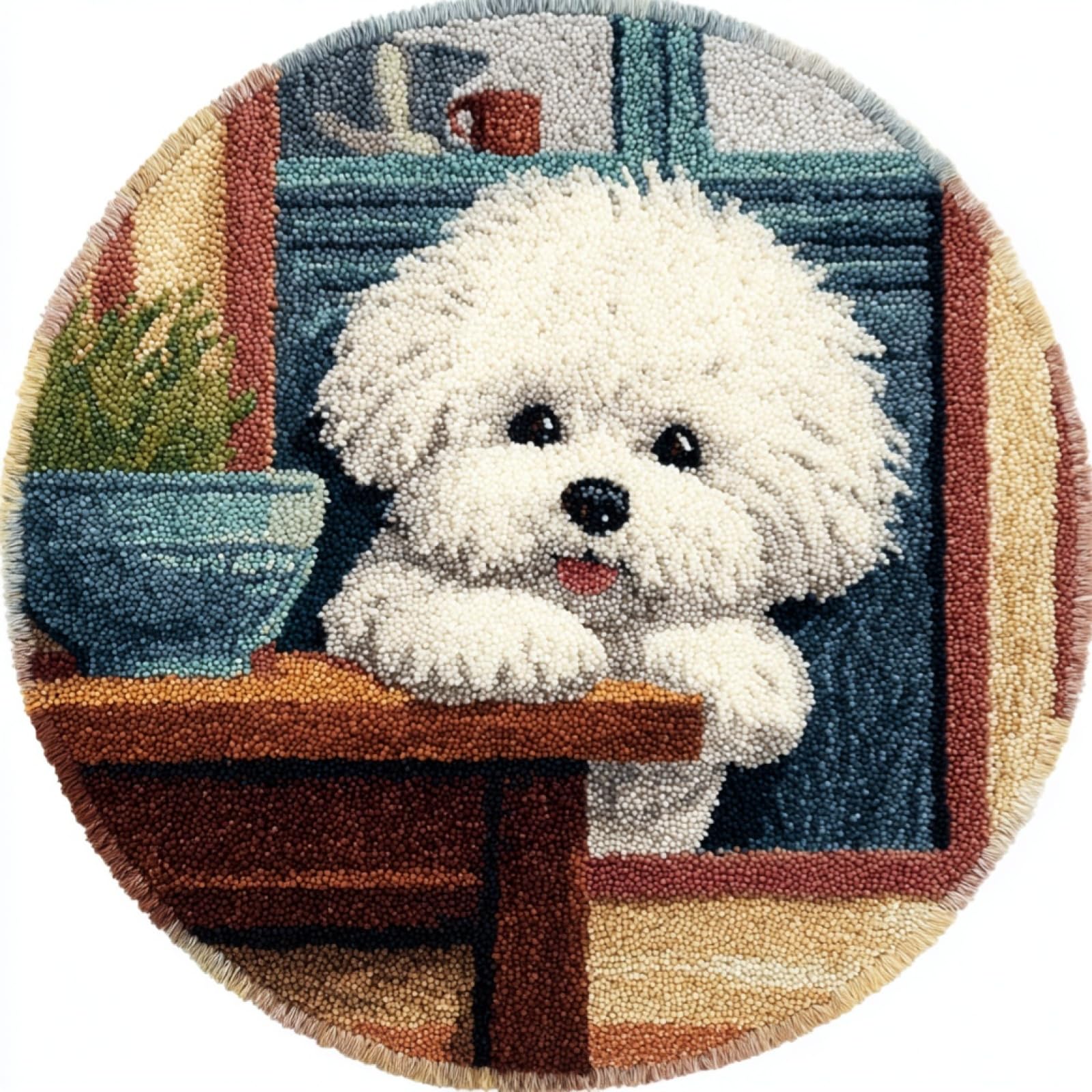 WallustrioaW Latch Hook Rug Kits,DIY Latch Hook Rug,Cartoon Bichon Frise Puppy,Home Carpet Floor mats Making Canvas Kits,Embroidery Needlework DIY Crafts,50x50cm