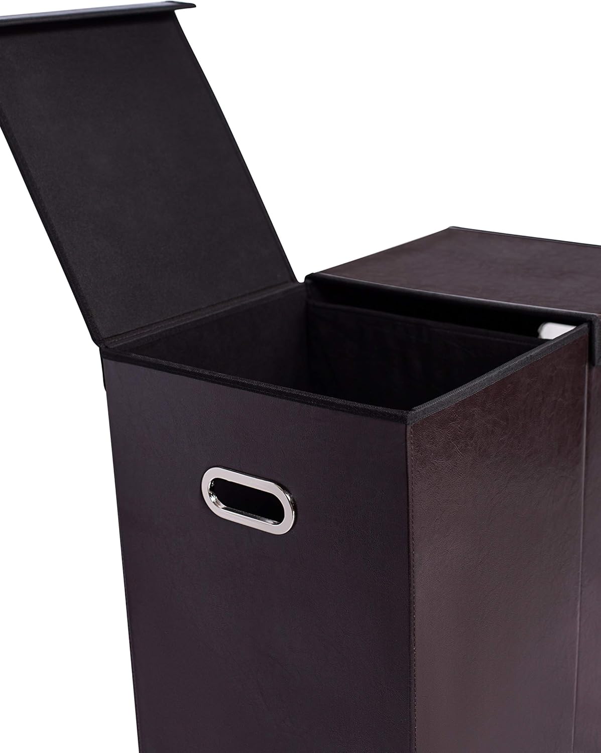 Internet's Best Double Faux Leather Laundry Hamper with Lid - Double Load - Foldable Hamper Basket - Removable Lid - Brown