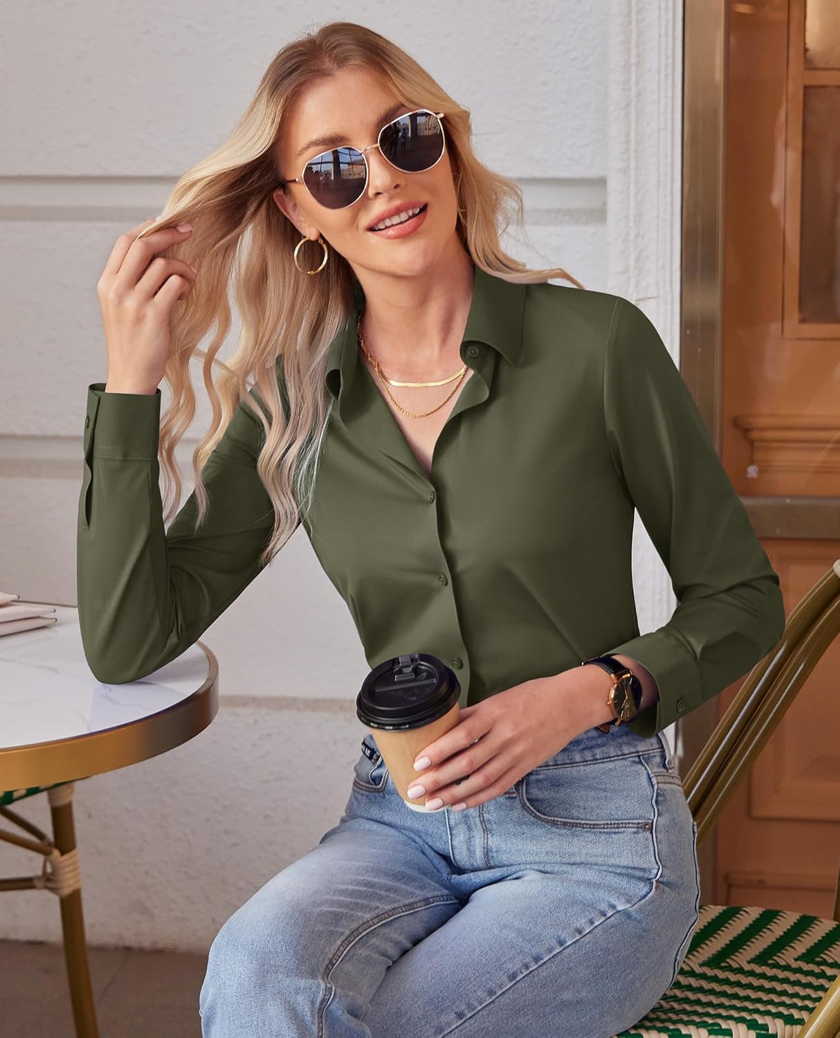 siliteelon Button Down Shirts for Women Slim fit Long Sleeve Stretch Dress Shirts Work Shirt Wrinkle Free Office Blouses - Image 5