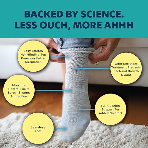 Miniatura 13 de Doctor's Choice - Calcetines deportivos cubretobillos para hombre, ideal para diabéticos, talla L 10-13 y XL 13-15 Blanco/Crew