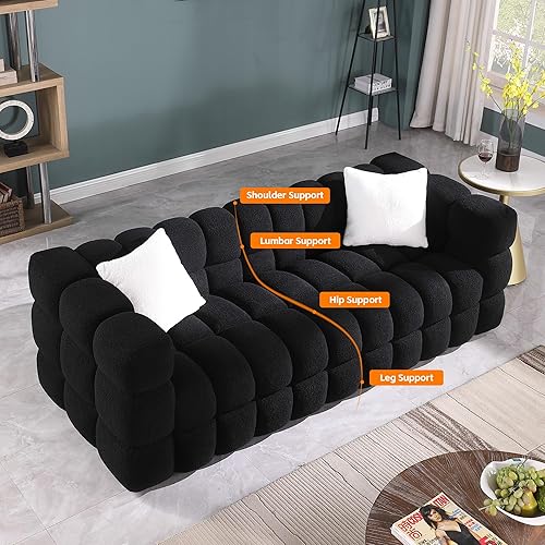 Miniatura 7 de Sofá moderno de burbujas de 3 plazas, sofá nube con 2 almohadas, sofá cómodo de tela Bouclé, muebles decorativos para espacios pequeños, sala de