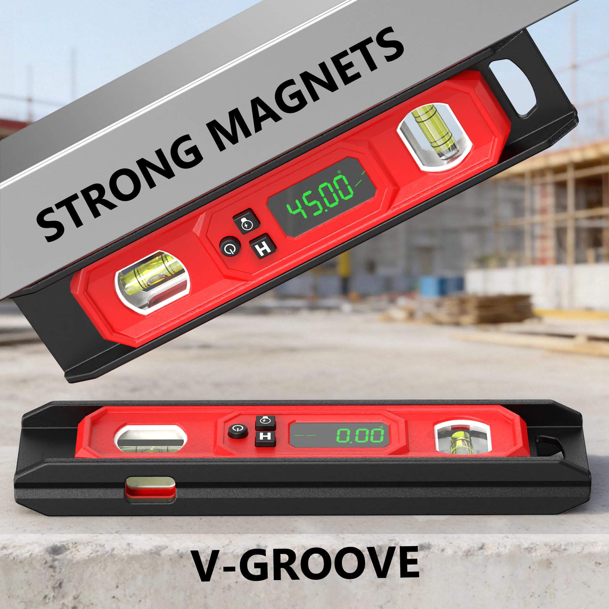 Digital Level 9-Inch, Torpedo Level and Protractor with Bright LED