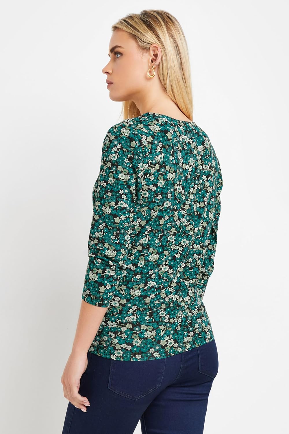 M&Co Women's Petite Ditsy Floral Wrap Top Green