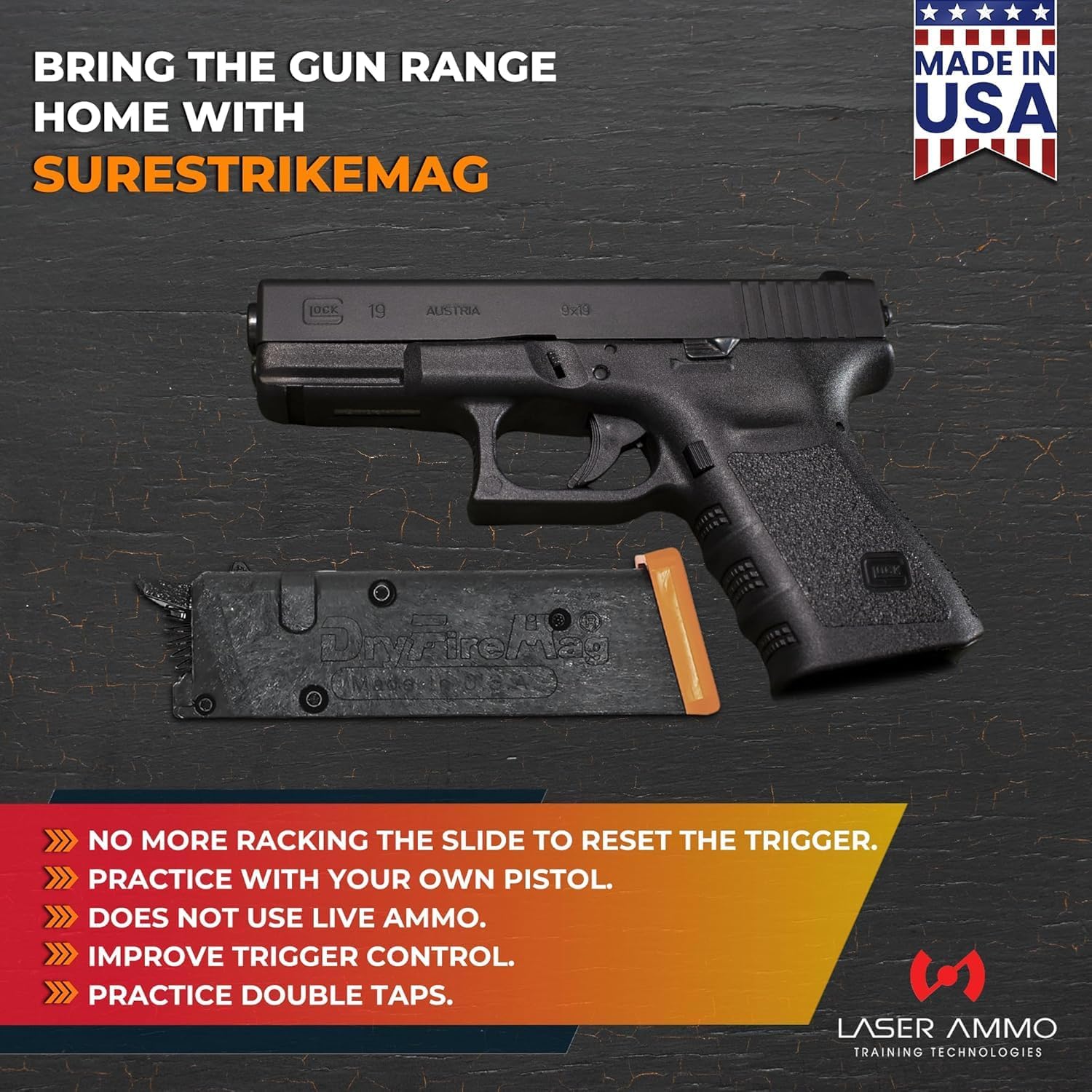 DRYFIREMAG + SureStrike Training Kit - Smart Dryfiremag with Surestrike 9mm Training Laser (Class 1, 3.5mW Maximum Output) (Choose from Red or Invisible)