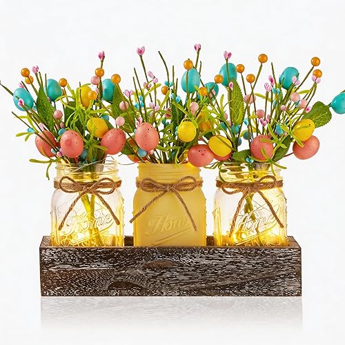 Mason Jar Spring Easter Table Decor, Centerpieces for Tables with
