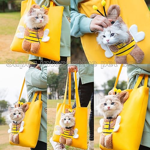 Miniatura 6 de Bolso de hombro con forma de abeja para mascotas con forma de lona para mascotas, afloramiento, bolsa de hombro para mascotas (abeja-grande)