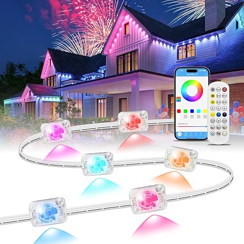 Miniatura 10 de Luces permanentes al aire libre para casa, 200 pies RGB+IC decoración inteligente al aire libre, 50 modos de escena, aplicación/control remoto, IP68