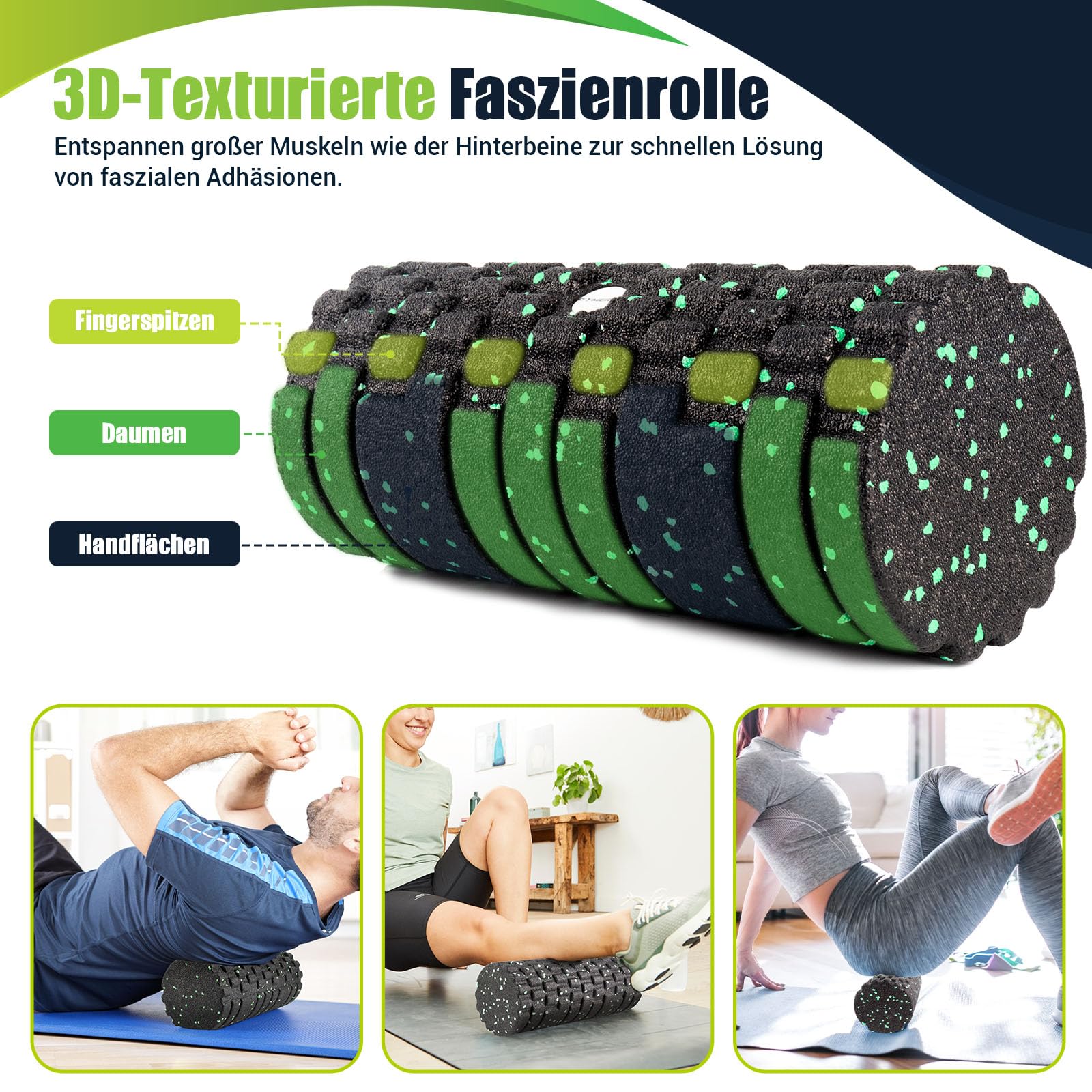 Faszienrolle Set mit 3D-Texturmassage, Enthält Anweisungen und Poster in Deutscher Sprache Tragetasche, Faszien Set mit Faszienball Faszienrolle Klein Duoball