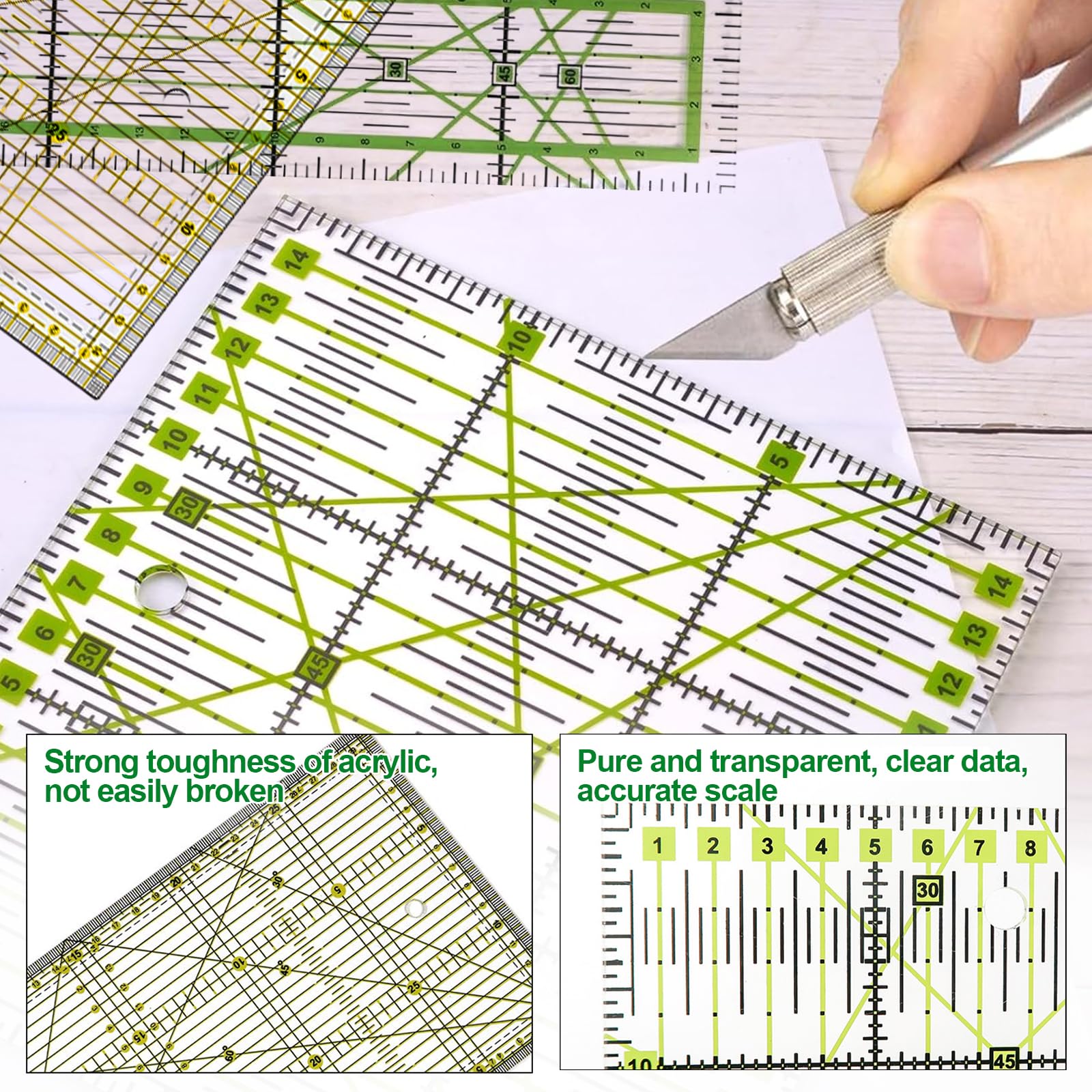 3 Sewing Ruler - Scale per Cucire - Righello per Sarti - Adatto A Una Varietà di Forme Artigianali, Ampiamente Utilizzate In Trapunti, Misurazioni, Motivi di Cucito, Dipinti E Mestieri