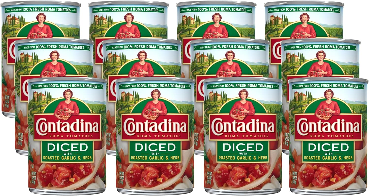 Contadina Canned Diced Roma Tomatoes, Roasted Garlic, 14.5Ounce Cans