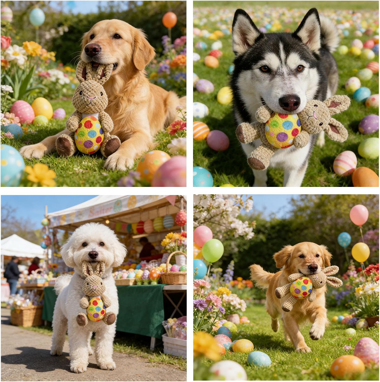 Easter Dog Toys,Easter Rabbit Bunny Egg Plush Squeaky Toys,Easter Rabbit Plush Squeaky Chew Toys for Small Dogs