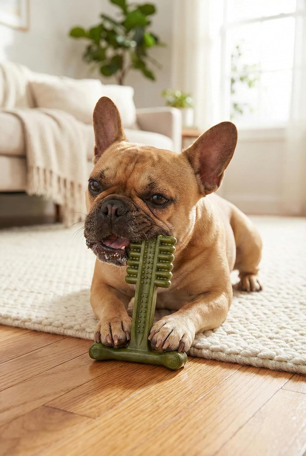 SPOT Bam-Bones Plus Toothbrush Dog Chew Toy 2-Pack for Small Dogs 10-30 lbs, Bamboo & Nylon Dental Chew with Mint & Baking Soda, T-Bone for Moderate to Heavy Chewers, 4 Inch