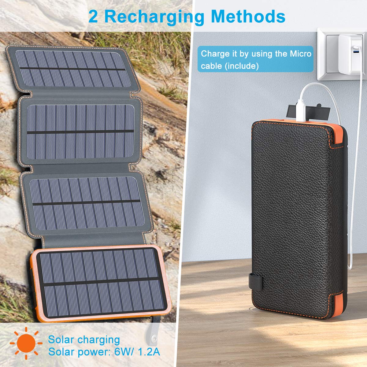 Hiluckey Solar Charger 25000mAh, Waterproof Power Bank Portable Solar