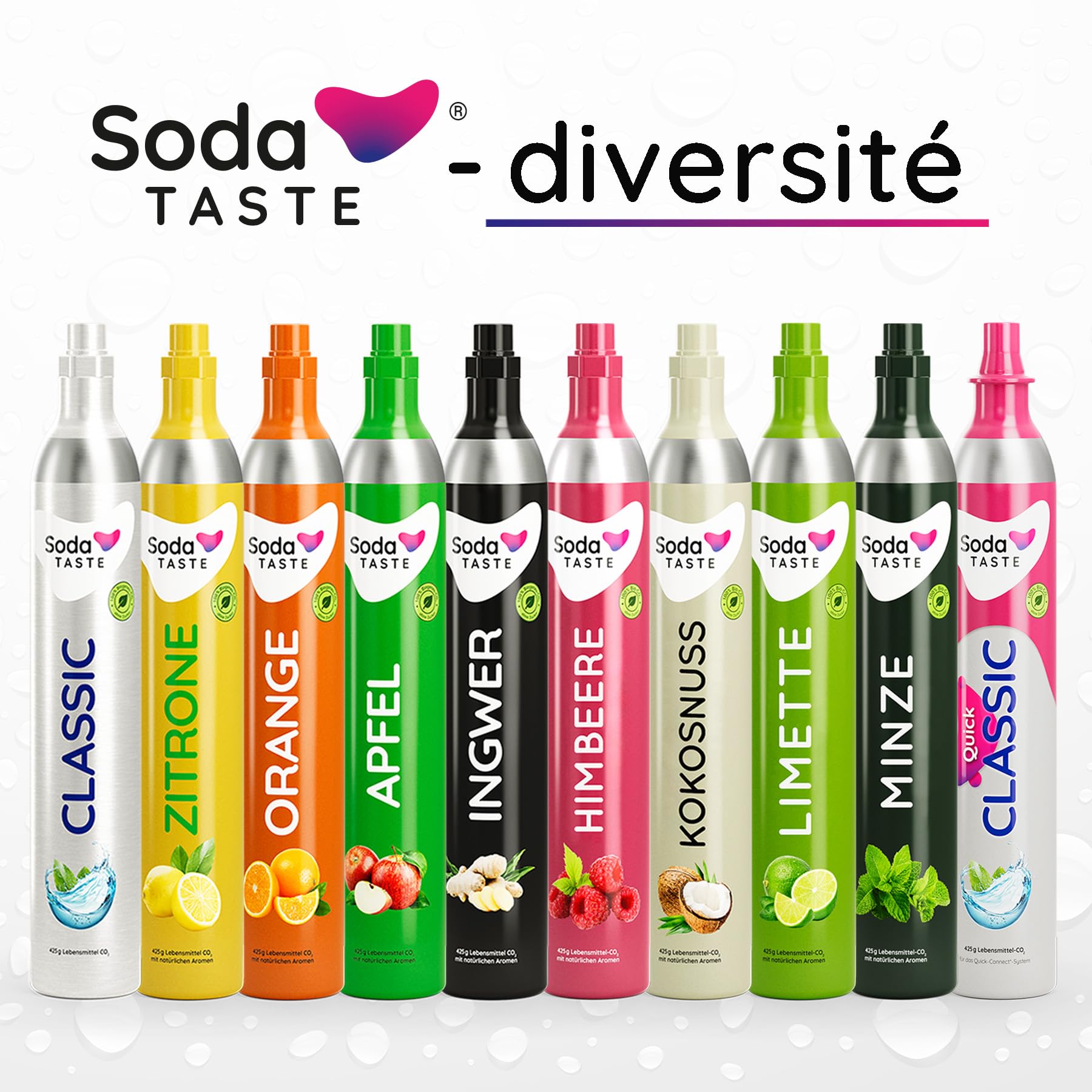 Pack économique : Mysoda Woody - Purificateur d'eau en bois composite renouvelable avec bouteille en plastique de 1 L sans BPA, cylindre de CO2 Classic + cylindre de CO2 Pomme (Blanc)