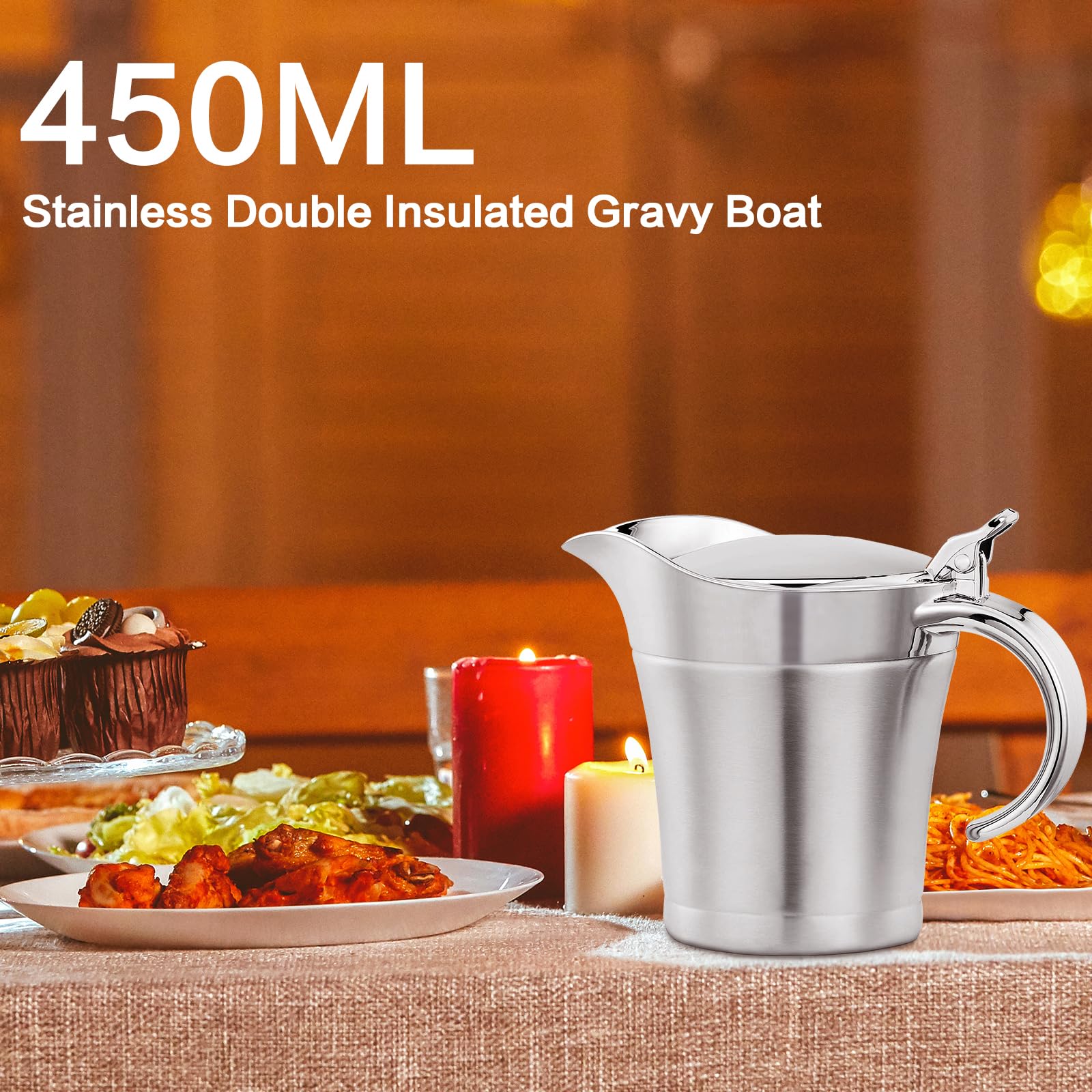 VonShef Saucière En Acier Inoxydable 1 Litre - Isolation Thermique à