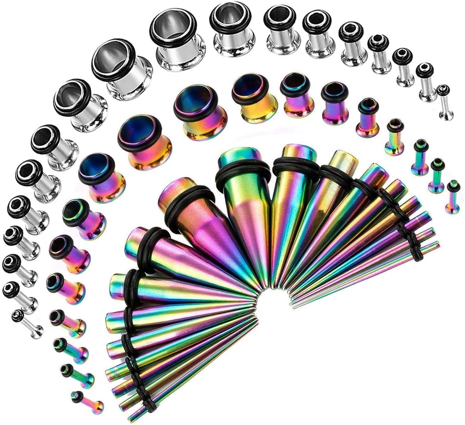 54pcs Ear Stretching Kit 14G-00G Tapers &Tunnels Hollow Stainless Steel Gauges Expanders Set for Women Men Body Piercing Jewelry