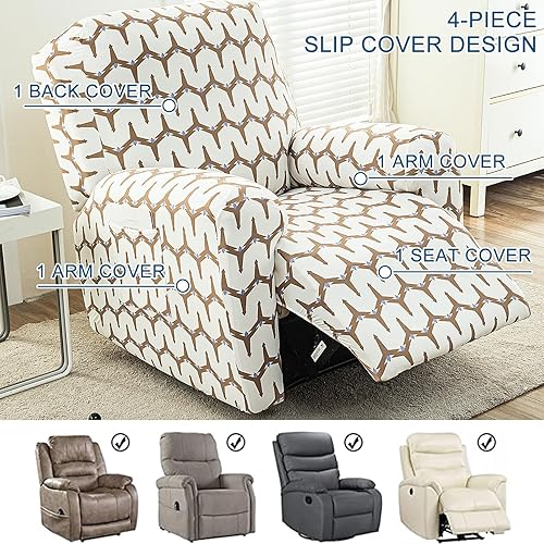 Vista 176 de Eco-Ancheng Fundas reclinables de 4 piezas, fundas para sillas reclinables, fundas elásticas para sofá reclinable, fundas ajustables antideslizantes