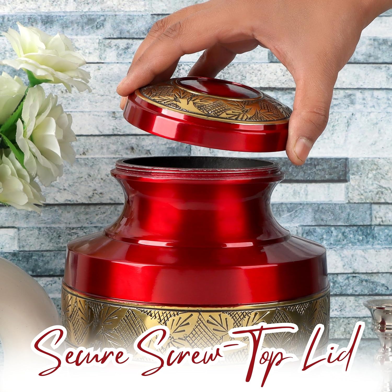 ALPHA Living HOME Urns for Human Ashes Adult Female and Male 200+ Cubic Inches, Decorative Burial Urn, Funeral Cremation Urns for Women and Men, Handcrafted Urn for Ashes Adult, 11" Gold Red - Image 4
