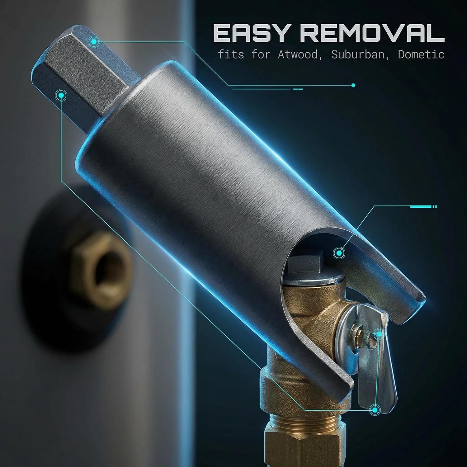 RV Water Heater Pressure Relief Valve Remover, Use with 7/8-Inch Wrench | 10552 Temperature Pressure Valve Remover for RV Hot Water Heater, RV Water Heater Pressure Relief Valve Socket Wrench