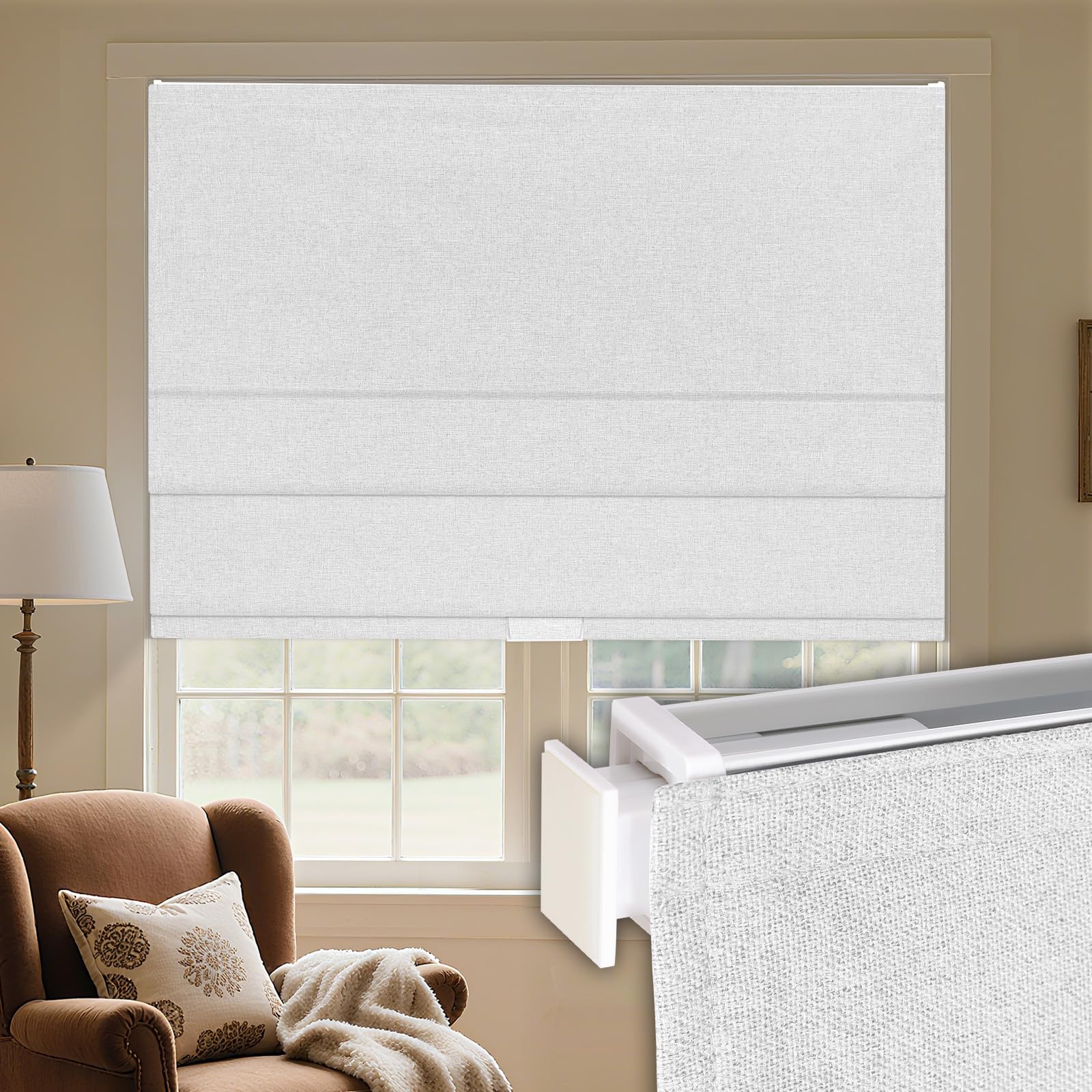 Grandekor No Drill Cordless Roman Shades for Windows,24W x 36H,Blackout Fabric Blinds for Indoor Windows,UV Privacy Protection Thermal Insulated,Easy Install,Blocking Roman Blinds for Home,White