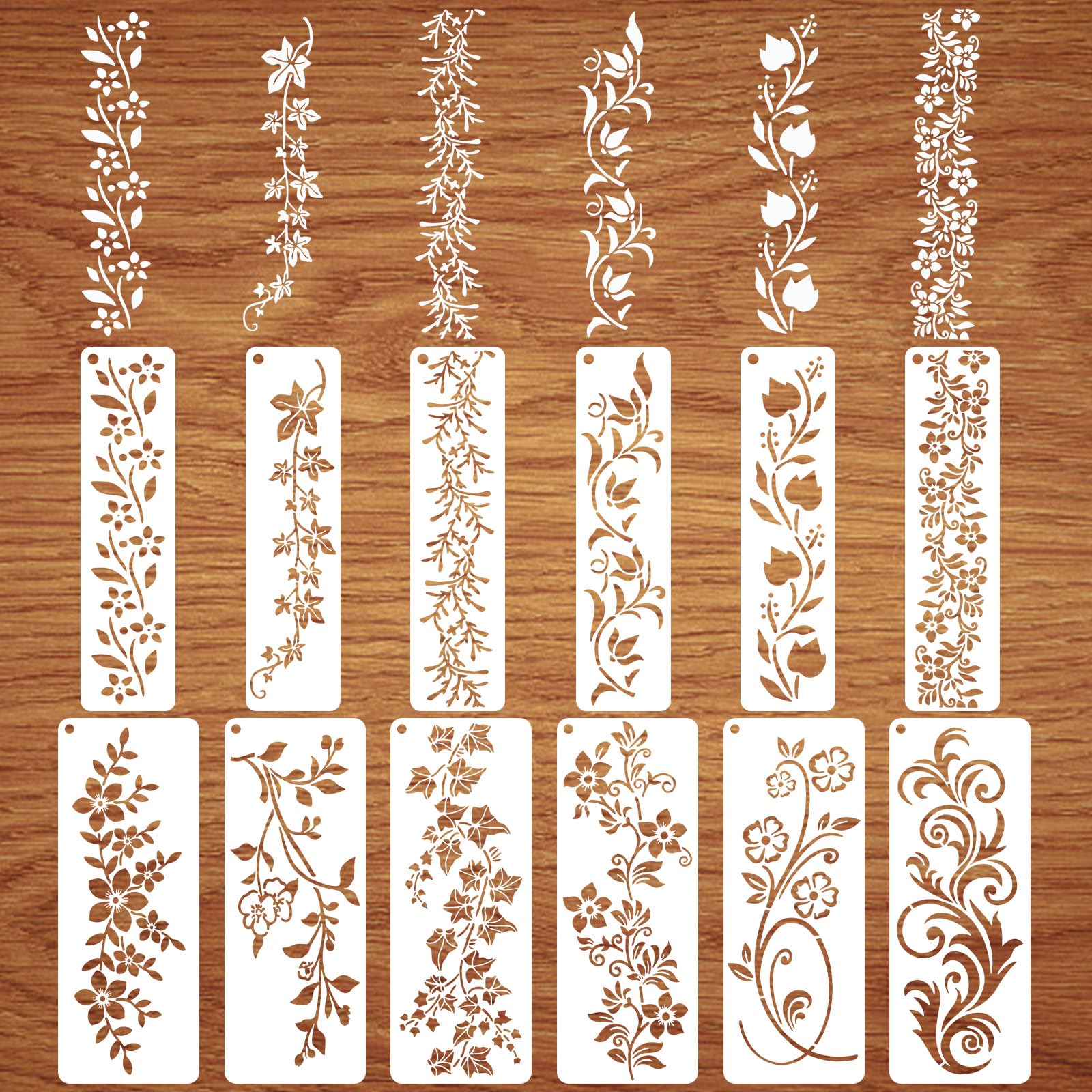 12Pcs Leaf Vine Stencils,Wall Stencil for Painting,Reusable Flower Stencils