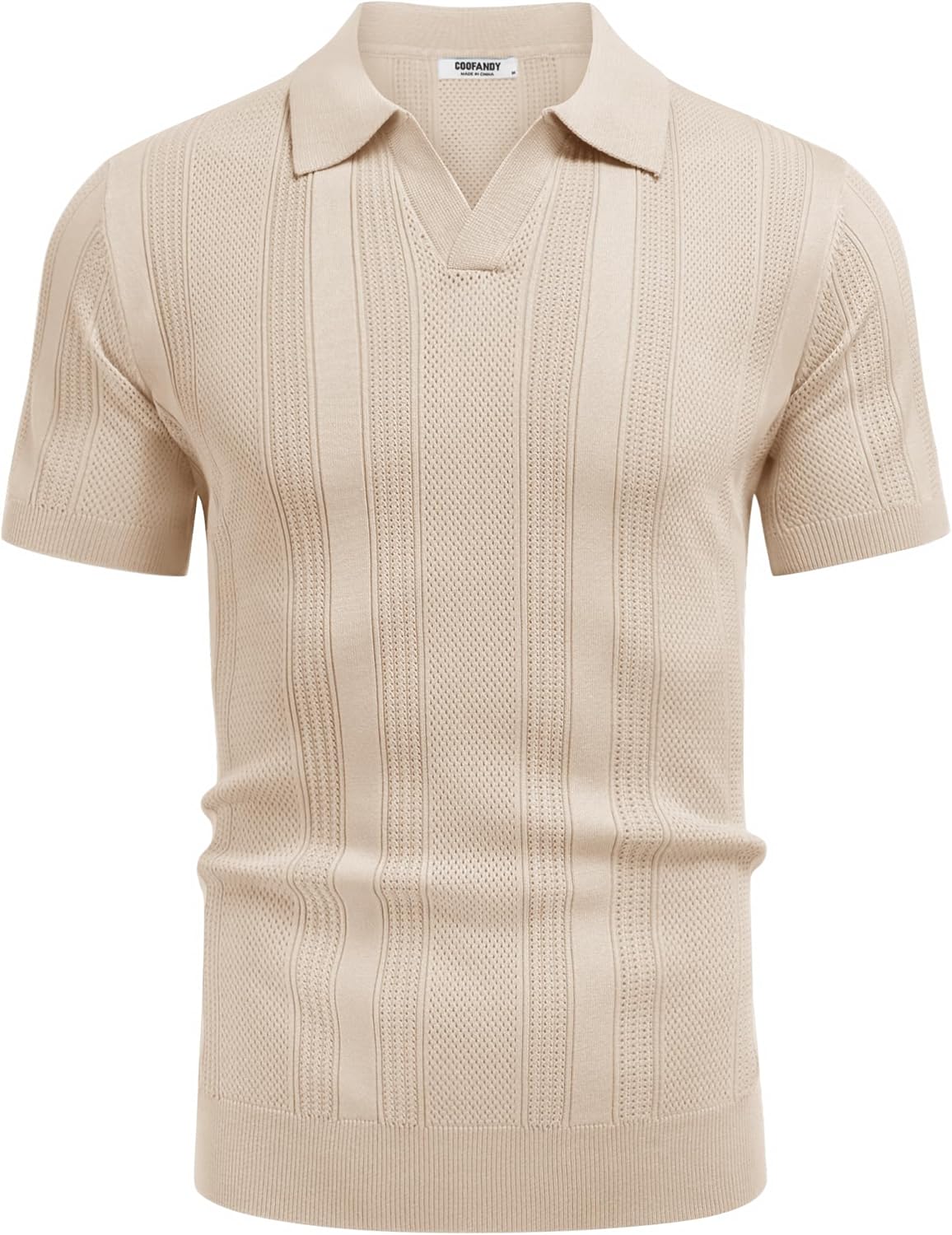 COOFANDY Mens Knit Polo Shirts V Neck Textured Polo Shirts Short Sleeve Breathable Polo Casual Collared T Shirt Fashion Tops - Image 7