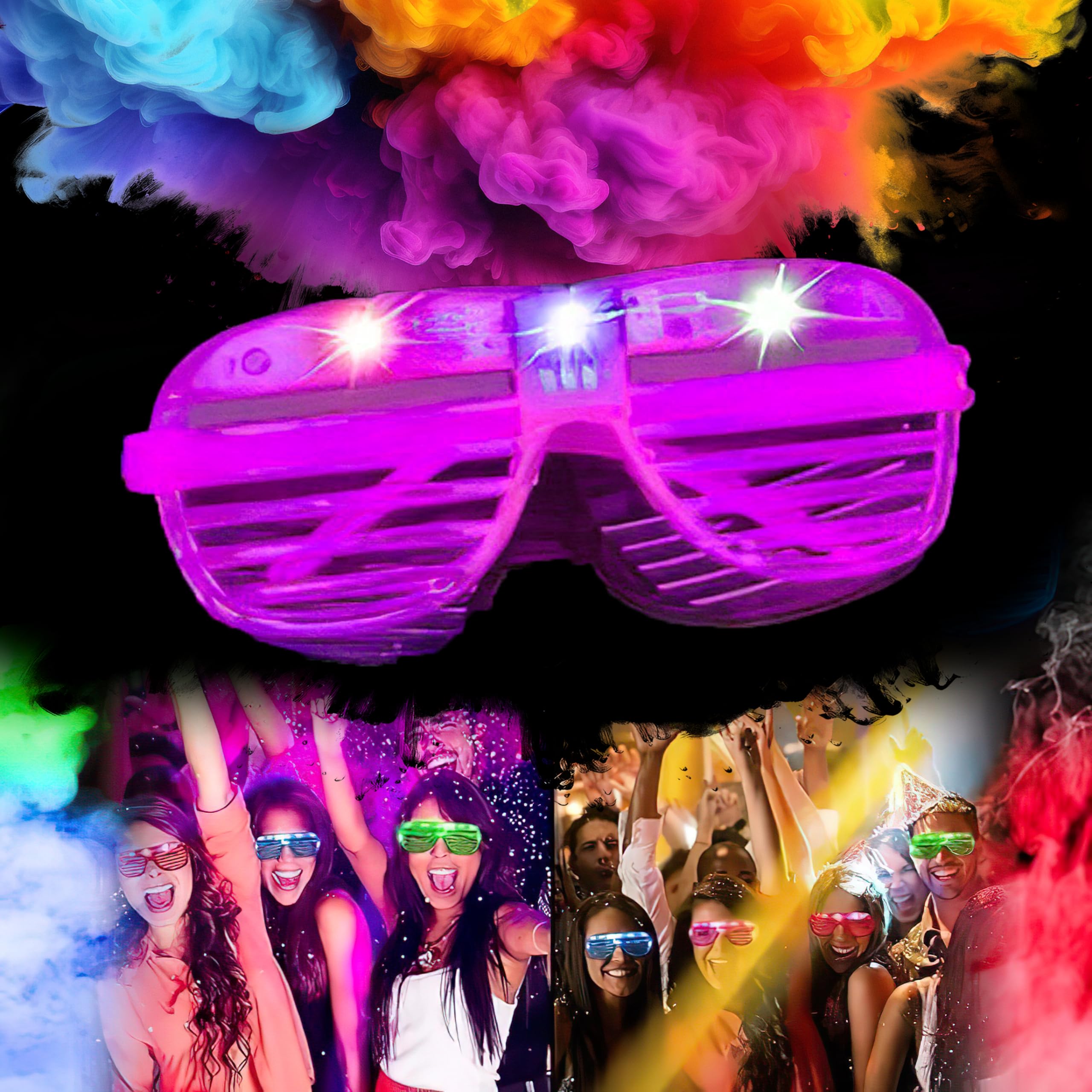 SPECTRE LED Glasses, Neon Light Up Festival Accessories, Shutter Shades, Flashing Rave Glow In The Dark Party Glasses for Adults