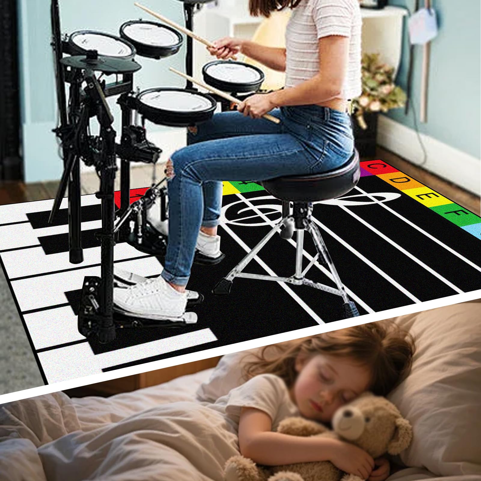 Drum Teppich Elektrisches Trommel Teppiche Schlagzeugteppich Schallschutz Drumteppich Trommelmatte Professionelles rechteckiges elektronisches Jazz Schlagzeug Kit für Studio, Wohnung 200 x 180 cm