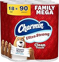 Charmin Ultra Strong Clean Touch Toilet Paper, 18 Family Mega Rolls = 90 Regular Rolls, 2-Ply Septic-Safe