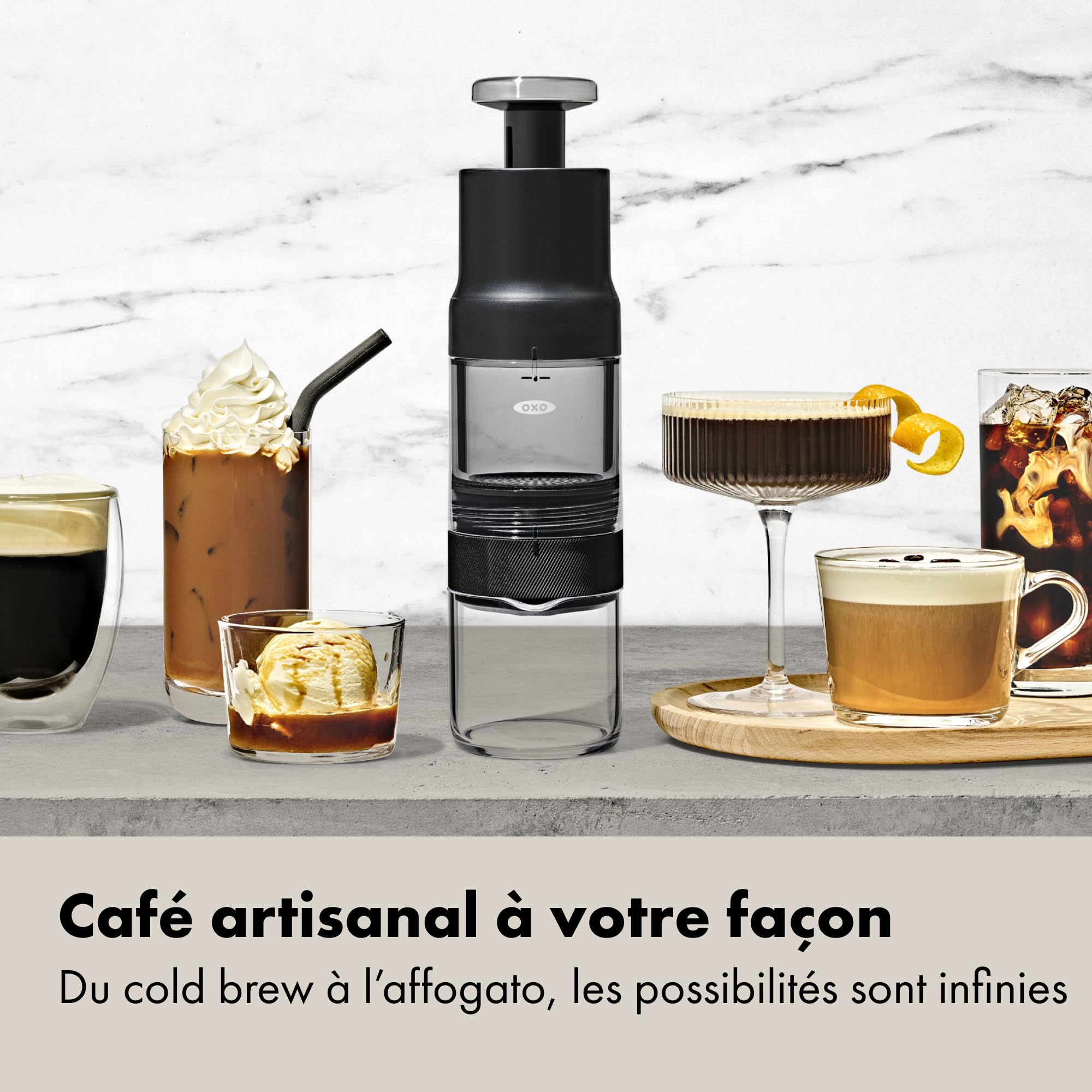 OXO Brew Rapid Cafetière – cafetière manuelle portable avec filtre intégré en acier inoxydable, intensité réglable, compacte et légère, sans besoin de dosettes ni filtres en papier