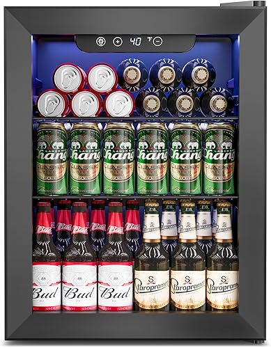 Refrigerador de bebidas de 1.7 pies cúbicos Mini puerta de vidrio para 68 latas para bebidas, refrescos, cerveza, vino, refrigerador pequeño para