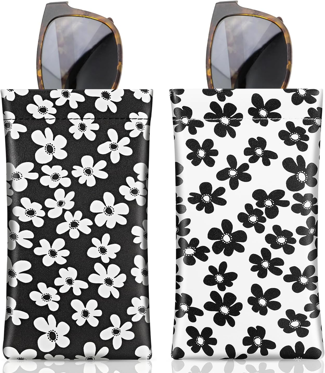 MoKo Squeeze Top Glasses Pouch, Portable Leather Soft Sunglasses Case Anti-Scratch Eyeglasses Bag Goggles Sleeve