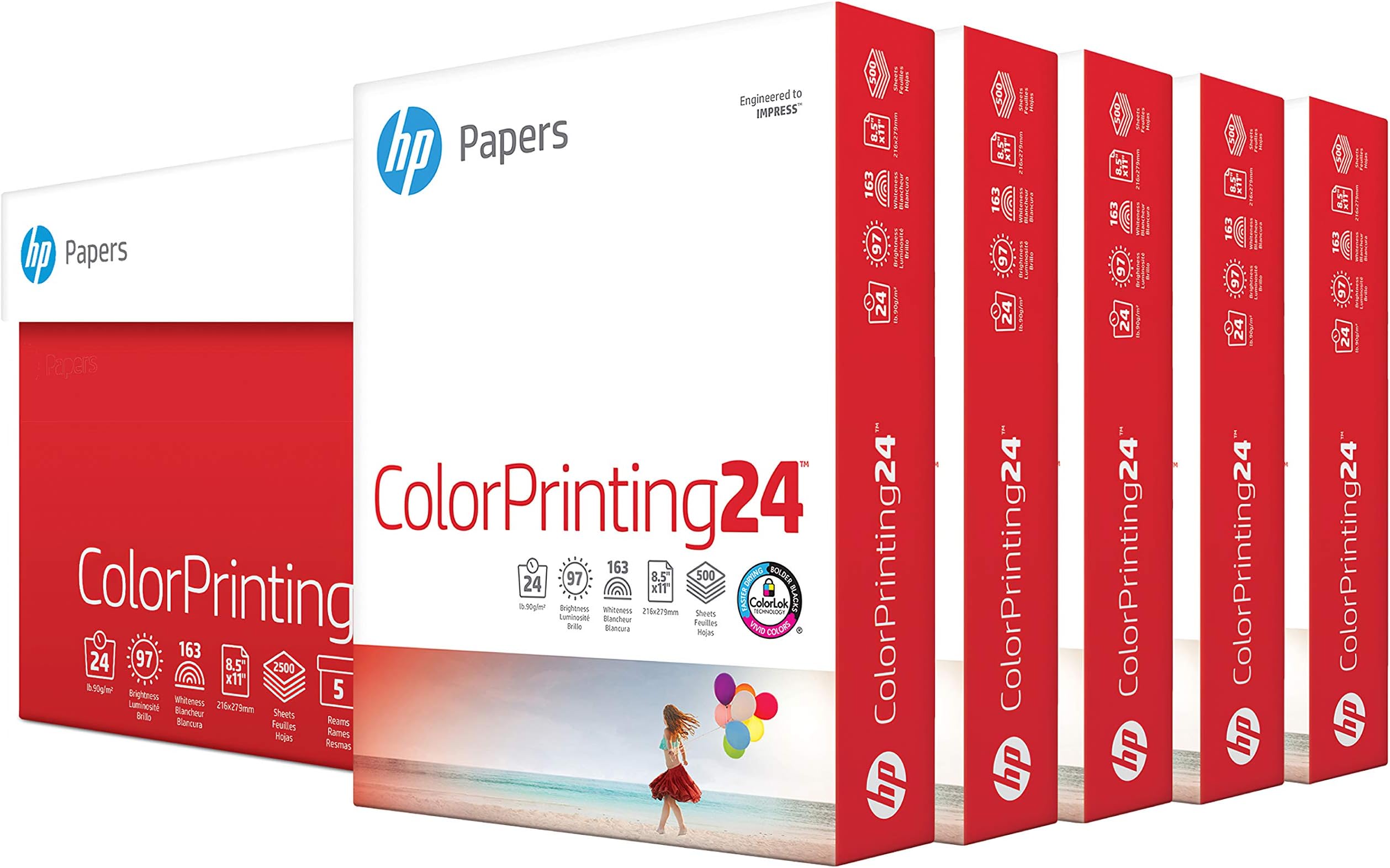 HP Printer Paper | 8.5 x 11 Paper | ColorPrinting 24 lb | 5 Ream Case - 2500 Sheets | 97 Bright | Made in USA - FSC Certified | 202000C