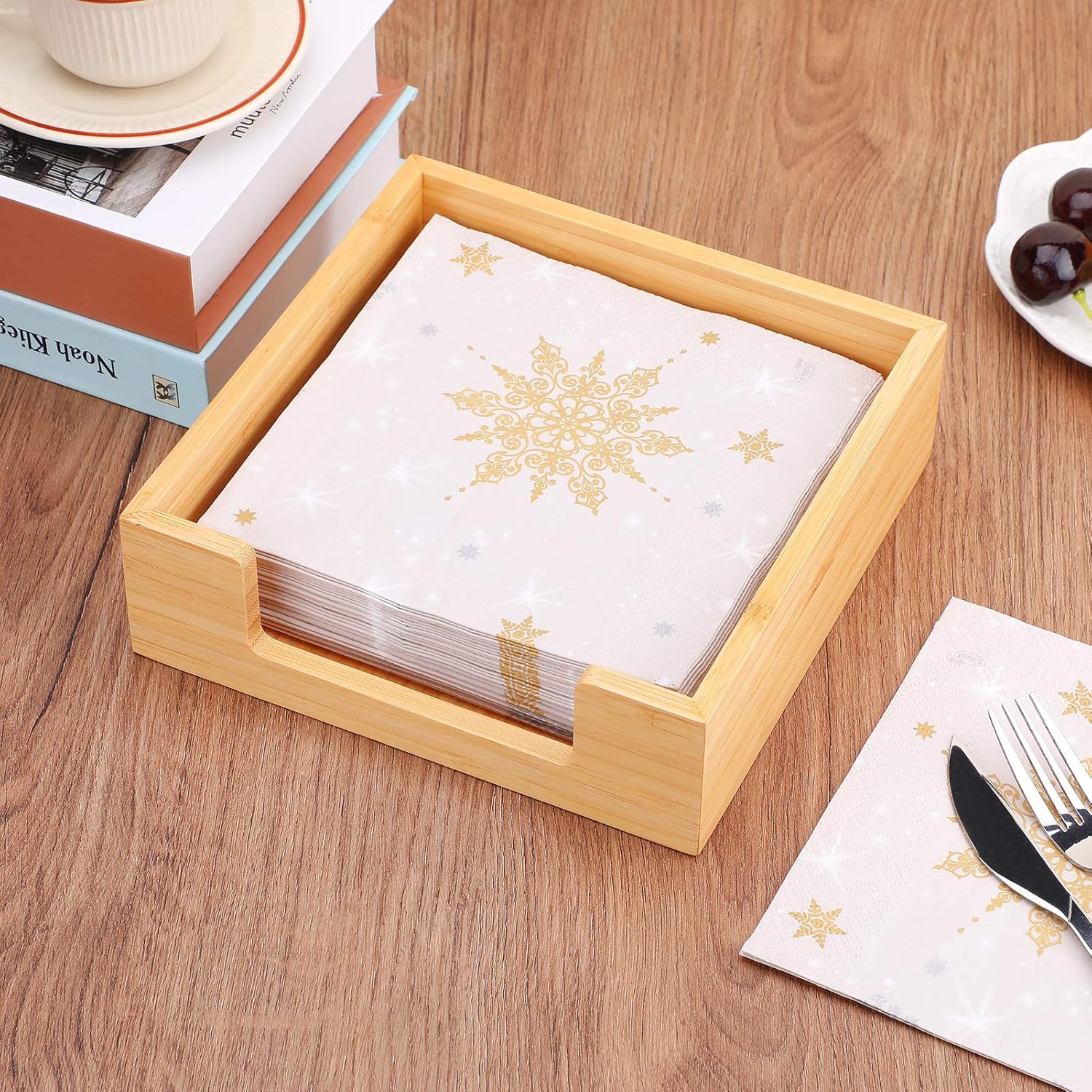 MaxGear Bamboo Napkin Holder, Lunch Napkin Holders for Tables, Table Top Decorative Napkin Tray for Dining Table and Kitchen,Wooden Luncheon Napkin Holder Tissue Dispenser 1 Pack: Home & Kitchen