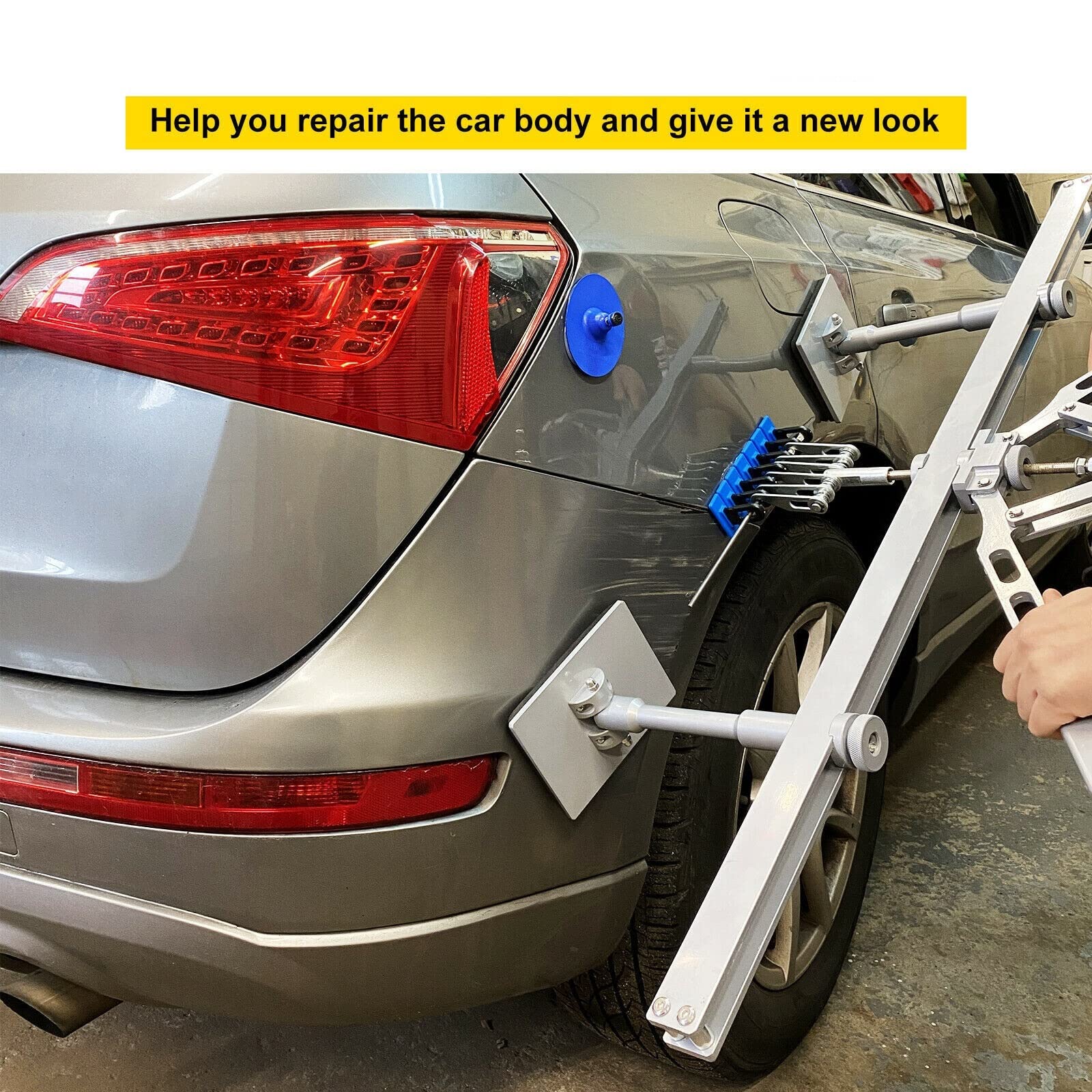Auto Dent Puller Kit, Body Damage Removal Tool with Straightening Bar, Wavy Wire, Suction Cups for Auto Repair