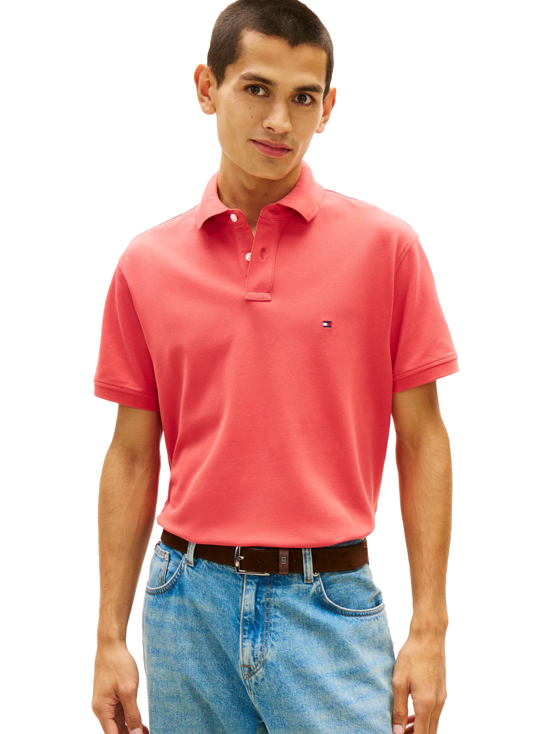 Tommy Hilfiger Men's Short Sleeve Polo Shirts in Classic Fit with Stretch and Organic Pique Cotton