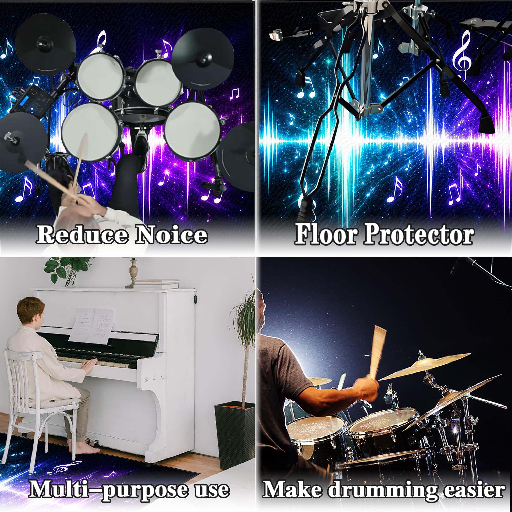 Tapis de Batterie electronique 230 x 180 cm Tapis de Tambour Insonorisé Tapis de Protection pour Accessoires de Percussion Instruments de Musique Tapis de Sol Tapis Batterie